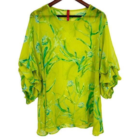 I.C. By Connie K Tops - NEW NWOT IC by Connie K MEDIUM Tropical Floral Green Artsy Shirt Top Sheer Cute
